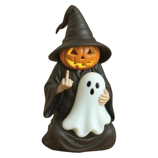 Halloween Ornament Dark Humor Witchcraft Vibe Creepy Witch Statue Black Robe Cat Themed Resin Home Decor