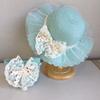 Girls Summer Lace Princess Straw Hat With Bag Set UV Protection Sunshade Beach Cap For Baby Toddler Outdoor Travel