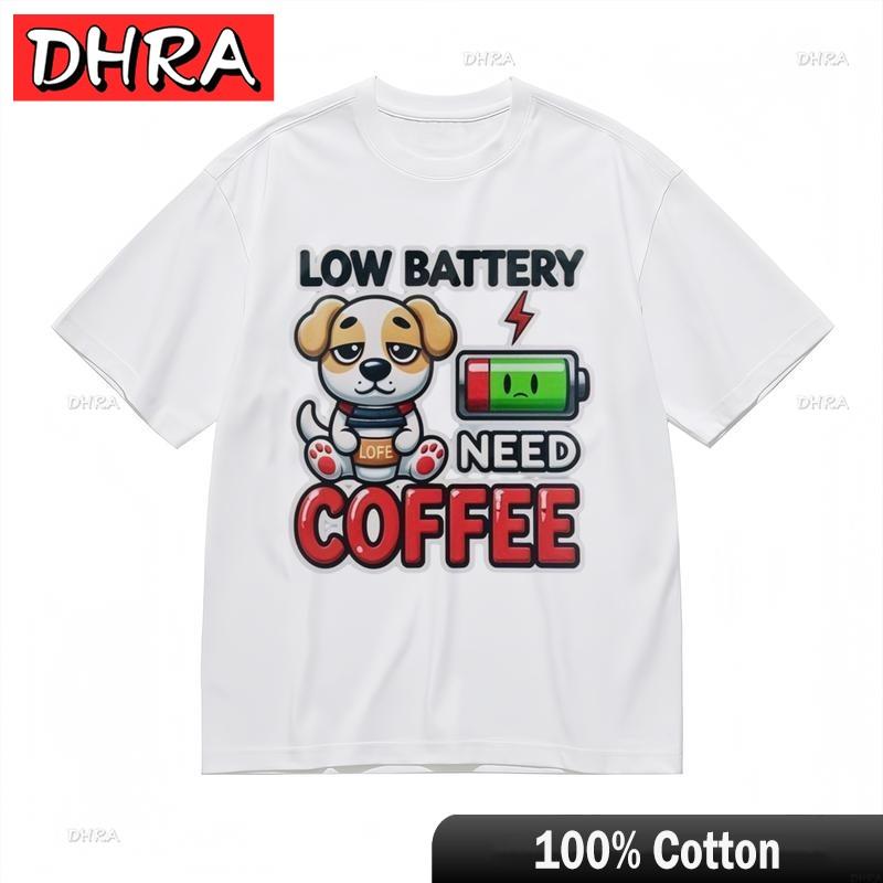 Womens Fashion Comfy Classic TShirt Cute Dog and Battery Graphic Tee Hipster Interesting Harajuku Graphic TShirts for Unisex S