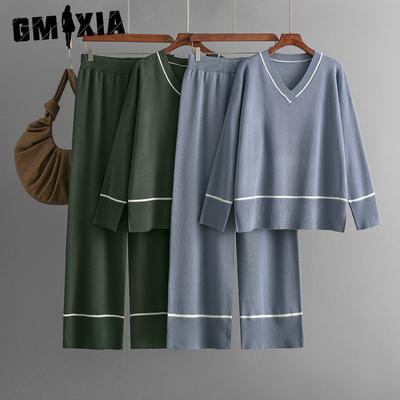 Fashion Knitted Set Women's Autumn and Winter Loose Casual Sweater Pullovers Knitted Sweater Two-piece Set