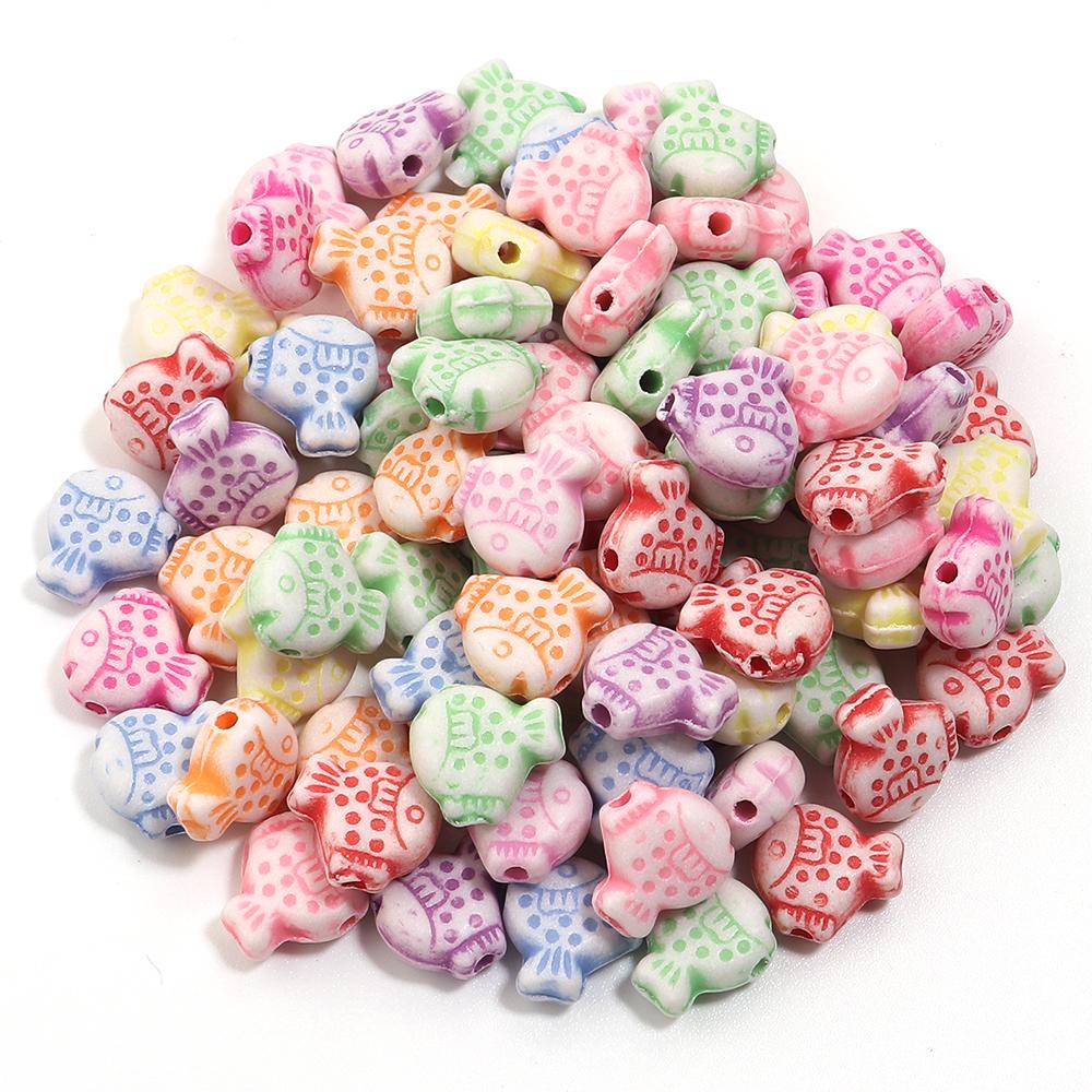 200pcs/lot Multiple Styles Plastic Beads Cat Flower Star Fish Shell Beads Loose Spacer Beads For Jewelry Making DIY Accessories