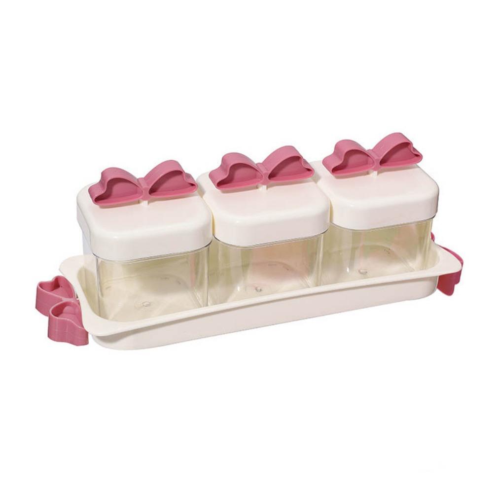 

Plastic Bow Tie Spice Box Visible Seasoning Jar Multifunctional Salt Storage Box Kitchen Beige-3 Grids