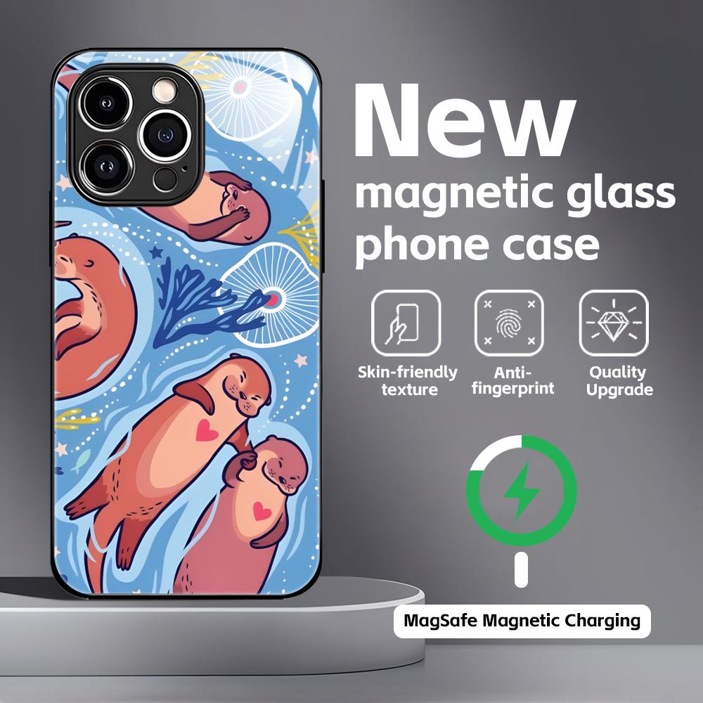 Cute Otter Phone Case For iPhone17 16 15 14 13 12 11 X XR XS 8 Plus Mini Pro Max Glass Magnetic Case