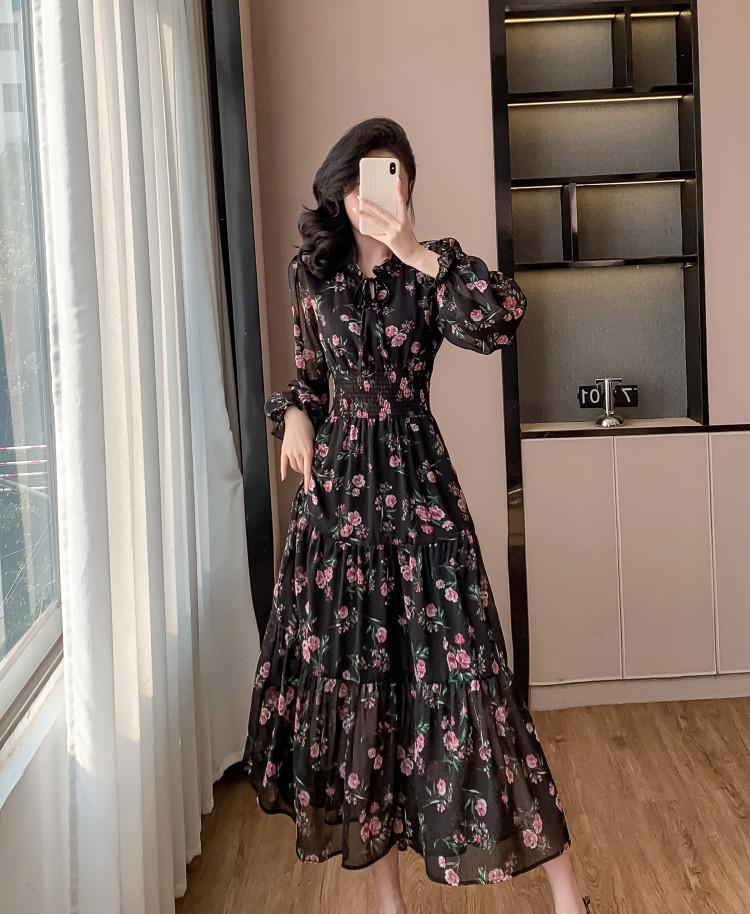 

High-Quality Hong Kong Style Floral Ruffled Long Dress - Korean Chic Resort & Sweet Waist-Cinched Skirt M