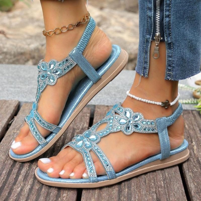 New Crystal Wedge Gladiator Sandals Women Summer Elastic Band Open Toe Sandals Plus Size Casual Beach Shoes for Woman