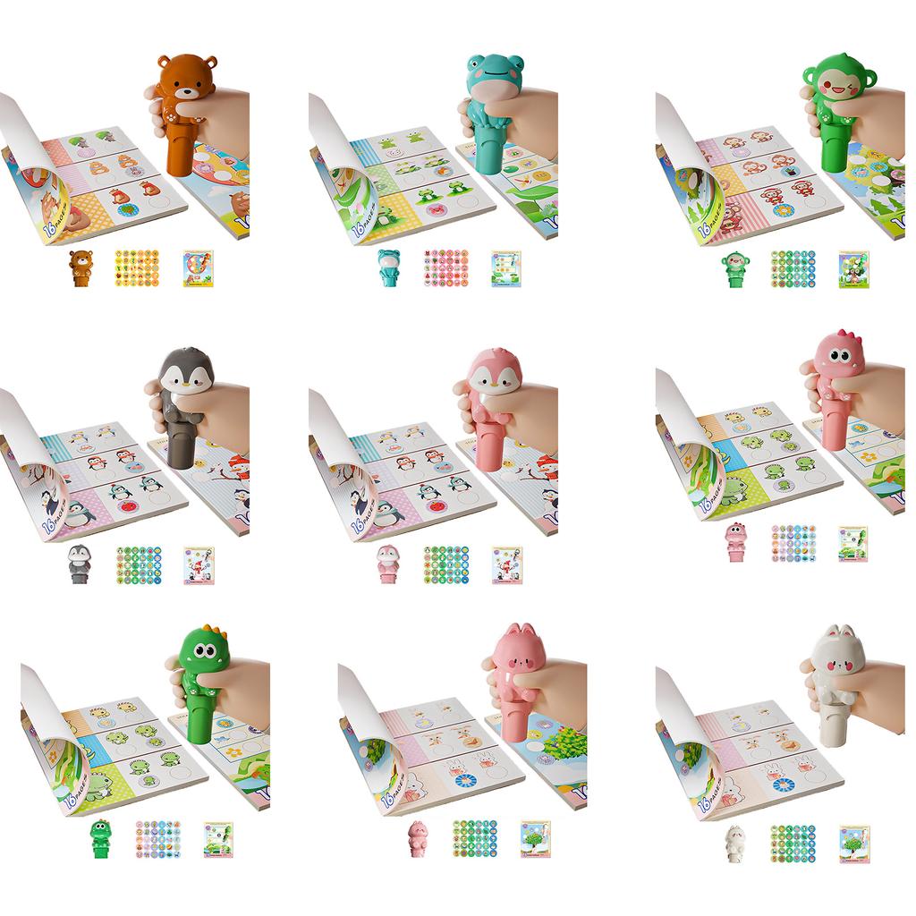 Cartoon Sticker Stamp with 300 Cartoon Sticker and 16 Pages Activity Book Children Sticker Stamper Activity Craft Toy