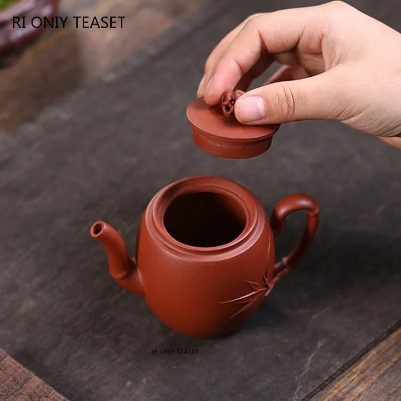 130ml Chinese Yixing Purple Clay Teapots Beauty Tea Infuser Kettle Handmade Bamboo Joint Shape Tea Pot Raw Ore Zisha Tea Set