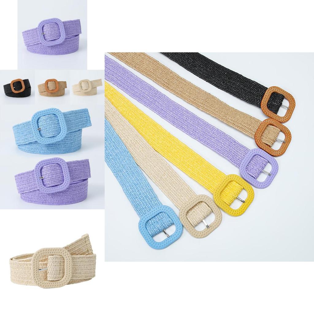 Trendy Women's 4cm Square Buckle Pp Grass Elastic Waist Belt In Delightful Pastel Shades For A Fresh Look