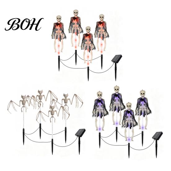 Spooky Garden Stake Lights 4 Pcs Solar Light Up Skeleton Decoration, 3D Creepy Human Halloween Outdoor Walkway Decor Pathway Light, Waterproof