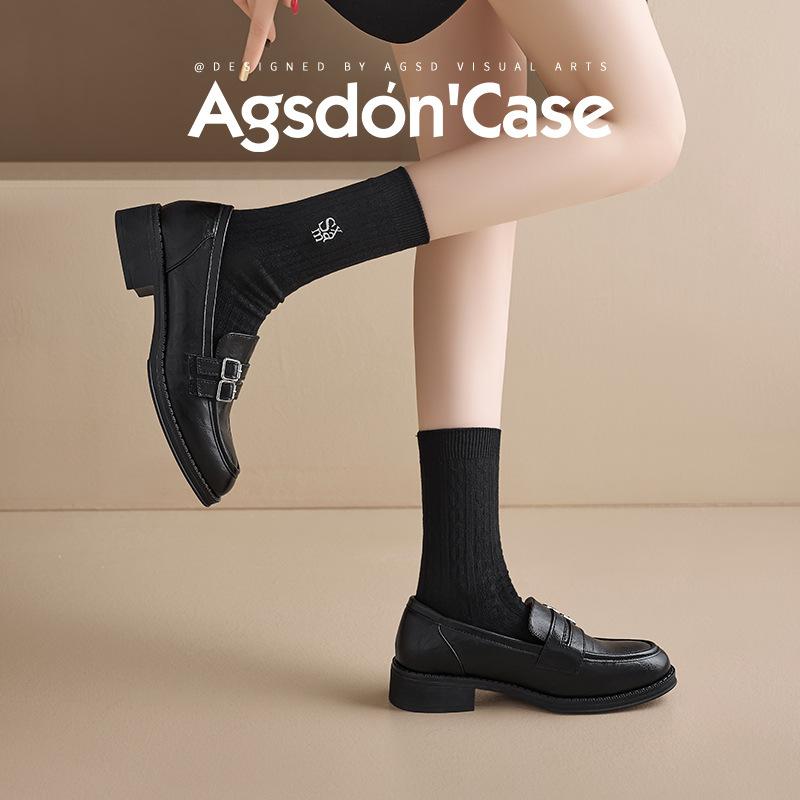 Augustine loafers women's 2025 new spring and autumn black temperament British style casual fashion small leather shoes