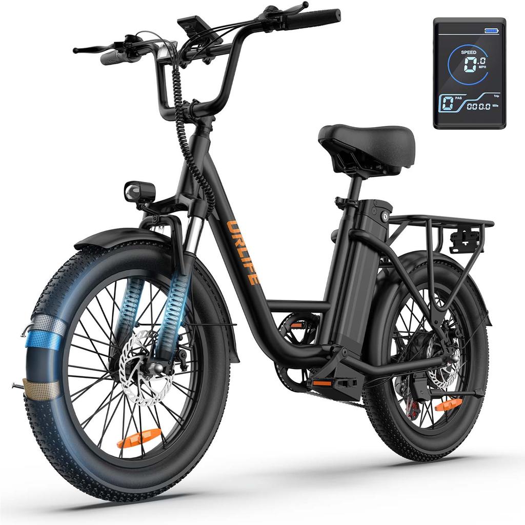 URLIFE E20 City Pendler Elektrofahrrad 48V13Ah Akku 500W Motor Outdoor Fahren E-Bike 20 Zoll Fat Tires Elektrofahrrad mit Anhängersitz