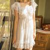 Women's Short Sleeve Lace Satin Vintage Nightdress Pajamas Nightwear Sleepwear