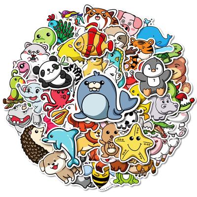50 Cartoon Animal Doodle Waterproof Decorative Stickers for Children Reward Stickers