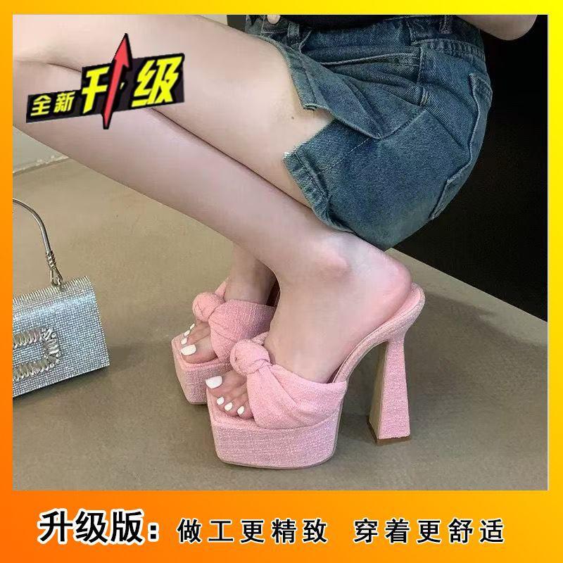 Gentle Pink Super High Heels Women's Thick Heels Cool Slippers Women's Summer Wear Waterproof Platform Platform Platform Sandals 2025 Summer New Model