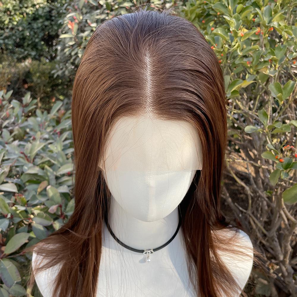 Light Brown Shoulder Length Synthetic 13X4 Lace Front Wigs for Women Glueless Synthetic Wigs 150% Density Natural Hairline