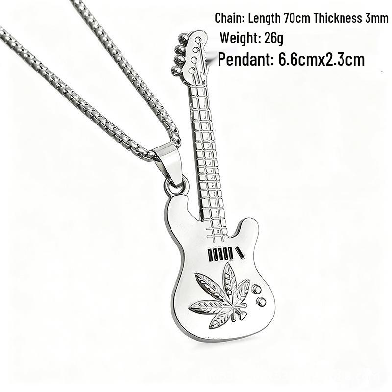European Hip Hop Guitar Pendant Necklace - Trendy Titanium Steel Street Dance Sweater Chain Ornaments