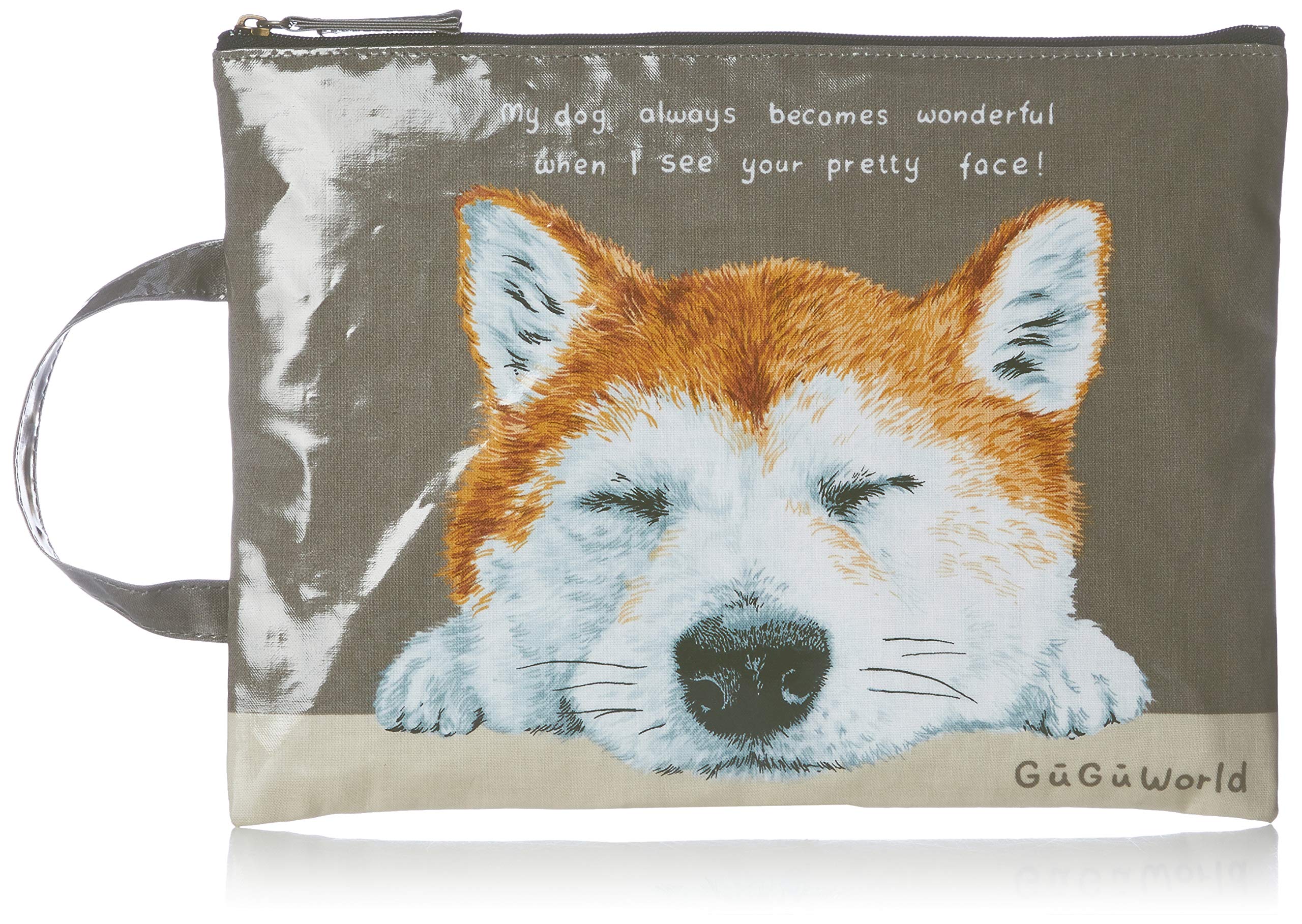 

Eco Bag Shiba Inu Pattern Cosmetics Mobile Flat Pouch 36501803 Khaki W20cm x H28cm not included in [GooGoo World] Women s (Handle size)