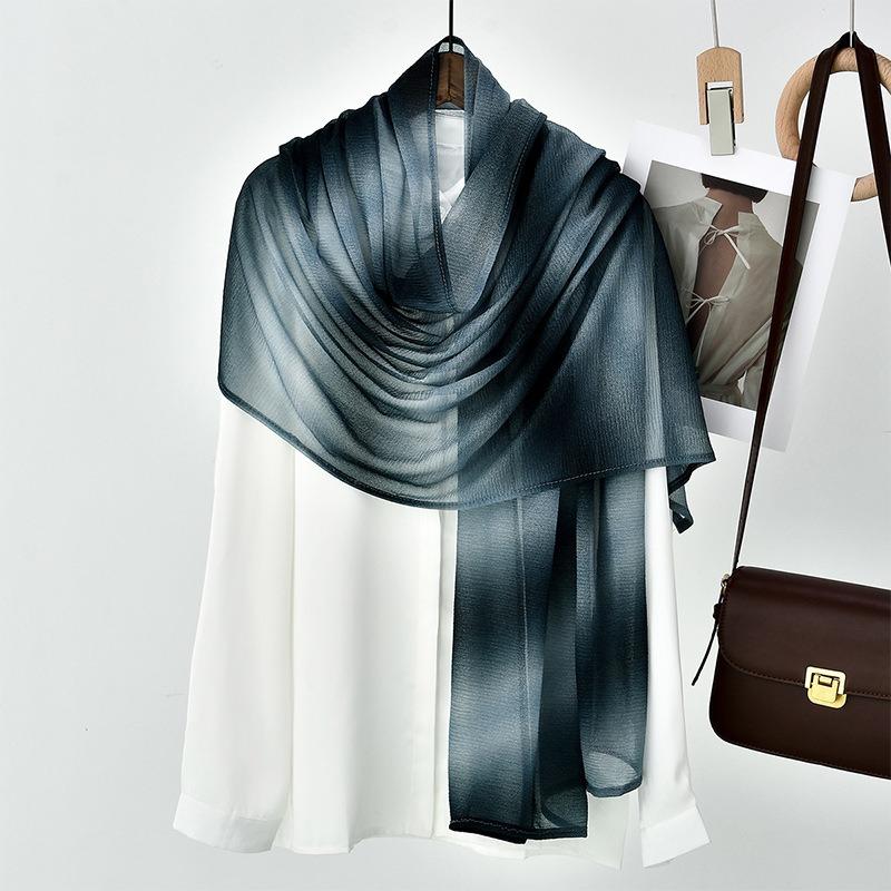 Hot-selling new solid color gradual change color silk scarf long scarf women's scarf spring and autumn polyester thin yarn