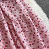 French Sexy Floral V-Neck Short Sleeve Lace-Up Waist Slim Pleated Long Dress