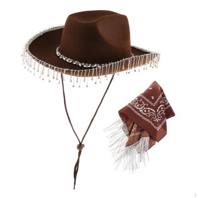 Kapelusz kowbojski z frędzlami z cyrkonii i zestaw bandany Western Cowgirl na Halloween Cosplay Role