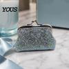Compact Coin Holder Sequined Pouch, Women Glitter Mini Change Fashionable Wallet Purse with Kiss Lock Closure for Coins Cash Jewelry