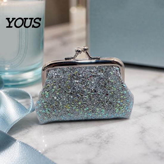 Compact Coin Holder Sequined Pouch, Women Glitter Mini Change Fashionable Wallet Purse with Kiss Lock Closure for Coins Cash Jewelry