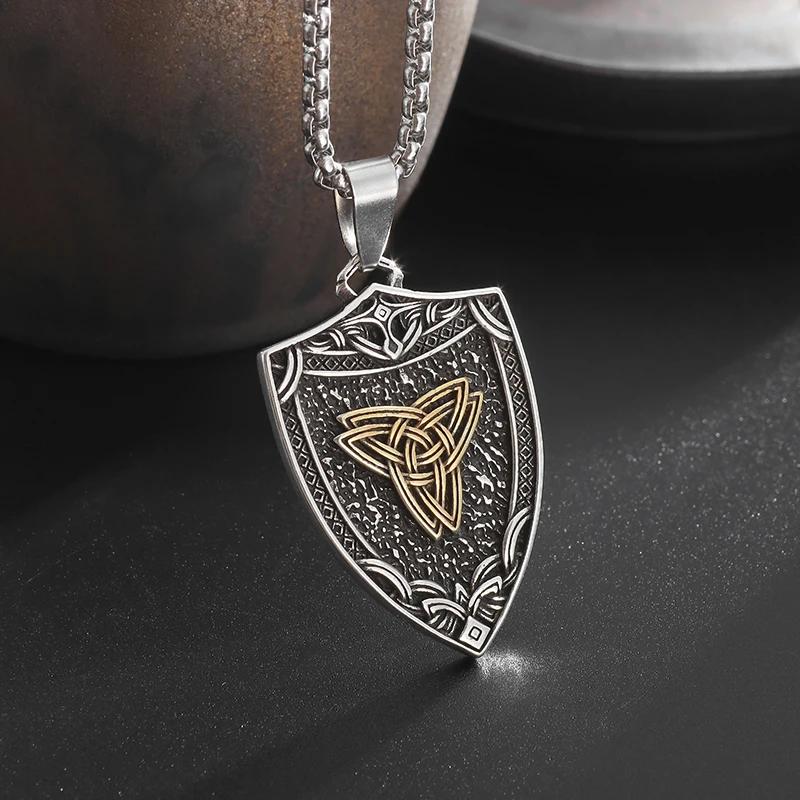 Style Trinity Celtic Knot Shield Pendant Witch Knot Necklace Men Women Irish Protection Amulet Jewelry
