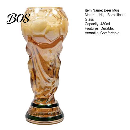 Transparent Beer Mug Trophy Glass, 480ml Football Cup, Champion Shaped Borosilicate Glass Soccer Party Gift for Lovers