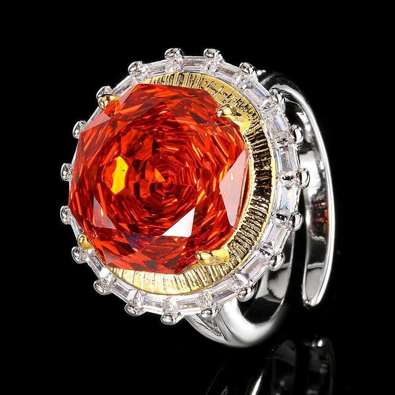 

Jewelry Copper Bottom Gold-Plated Simulation Millennium Orange Red Zirconium Round Set Main Stone 14-10Mm