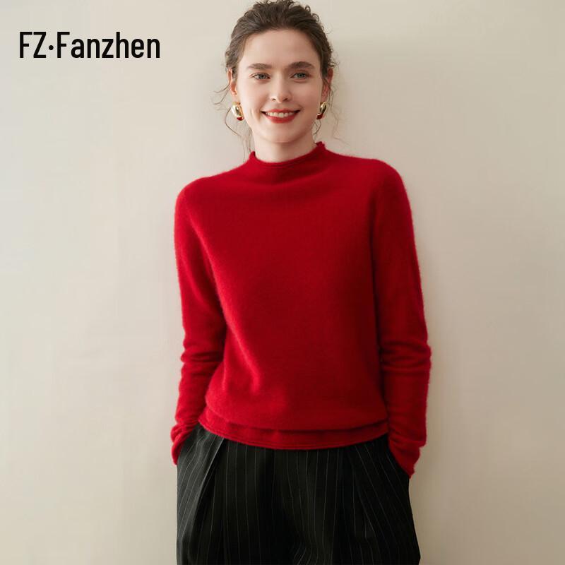 Fanzhen Women's 100% Cashmere Half-High Neck Sweater