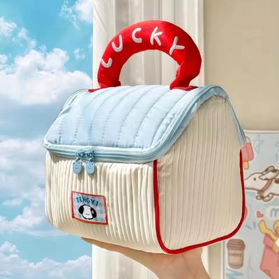 Cartoon Pattern Cute Hut Handbag Girls Large Capacity Cosmetic Organizer Portable Handheld Travel Toiletry Bag