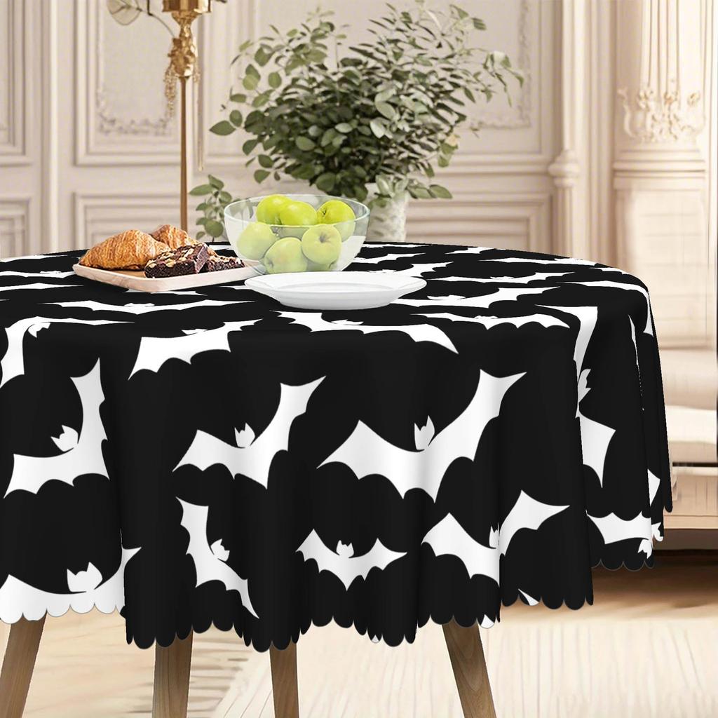 1 Black And White Bat Tablecloth, Easy To Clean, Perfect For Home And Kitchen Decor, Festive Table Decor