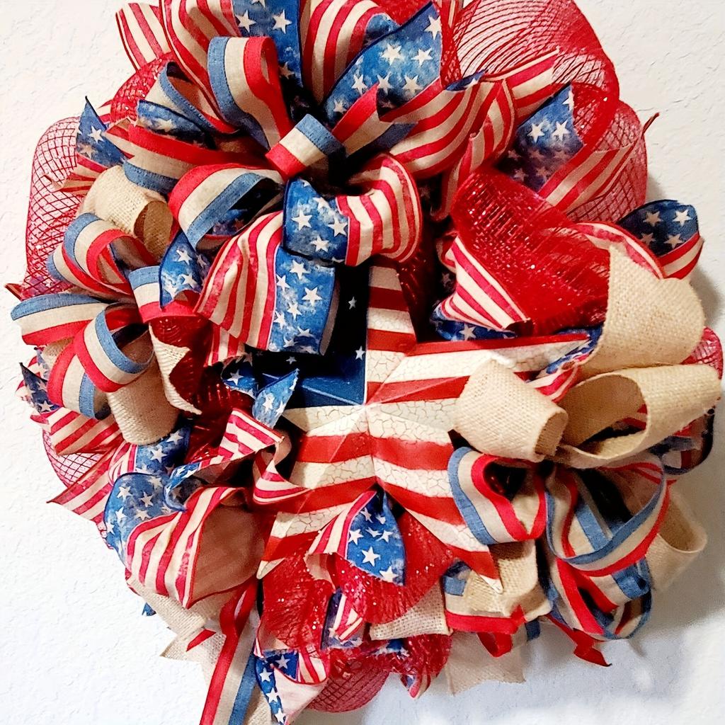 4th of July Wooden Wall Mount Door Sign - Patriotic Star Flag Decor with Independence Day Theme - Ideal for Memorial Day and Sum