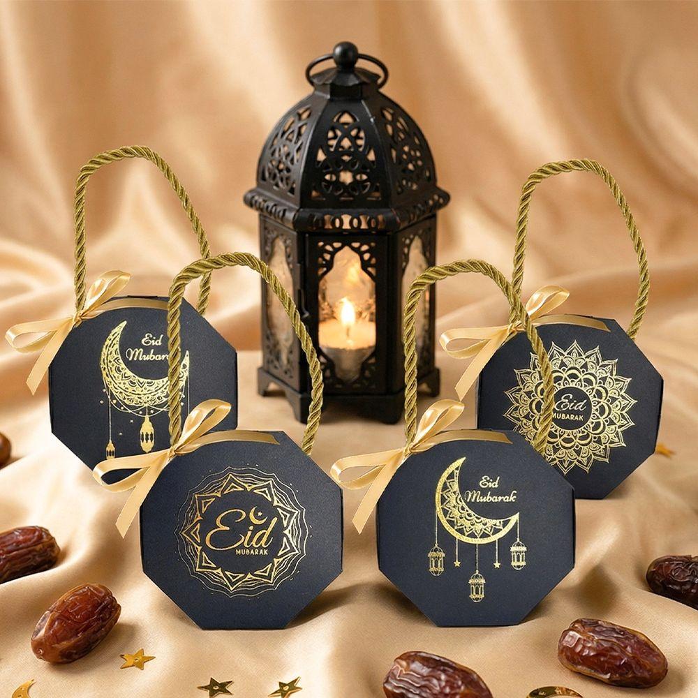 10Pcs Portable Eid and Ramadan Gift Boxes Gold Stamping Ramadan Gift Box  Party Favor Supplies