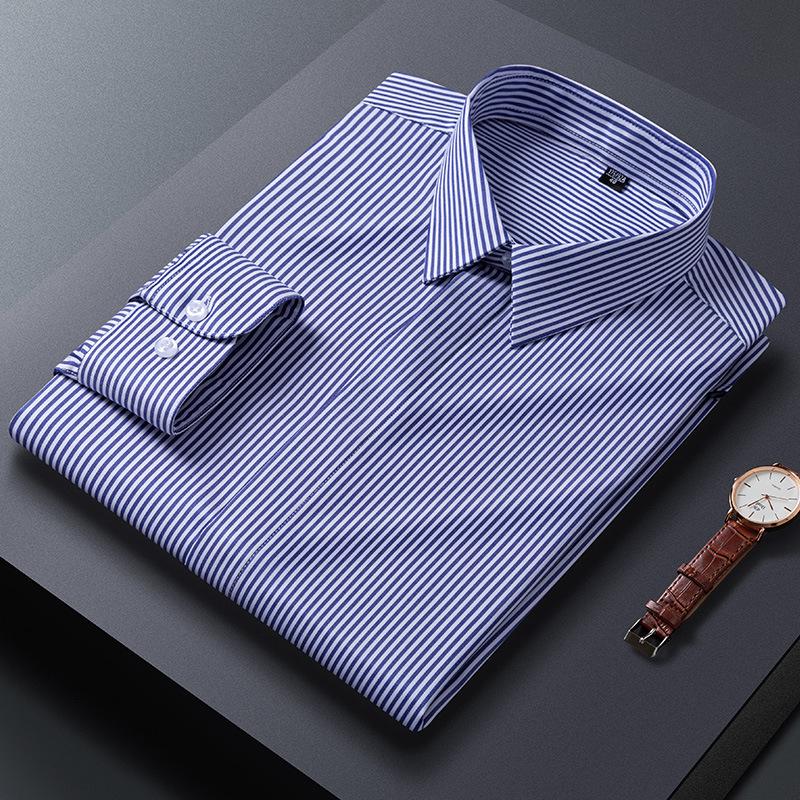 Men's 2024 Modal Striped Long Sleeve Stretch Shirt - Hidden Placket, Wrinkle-Resistant