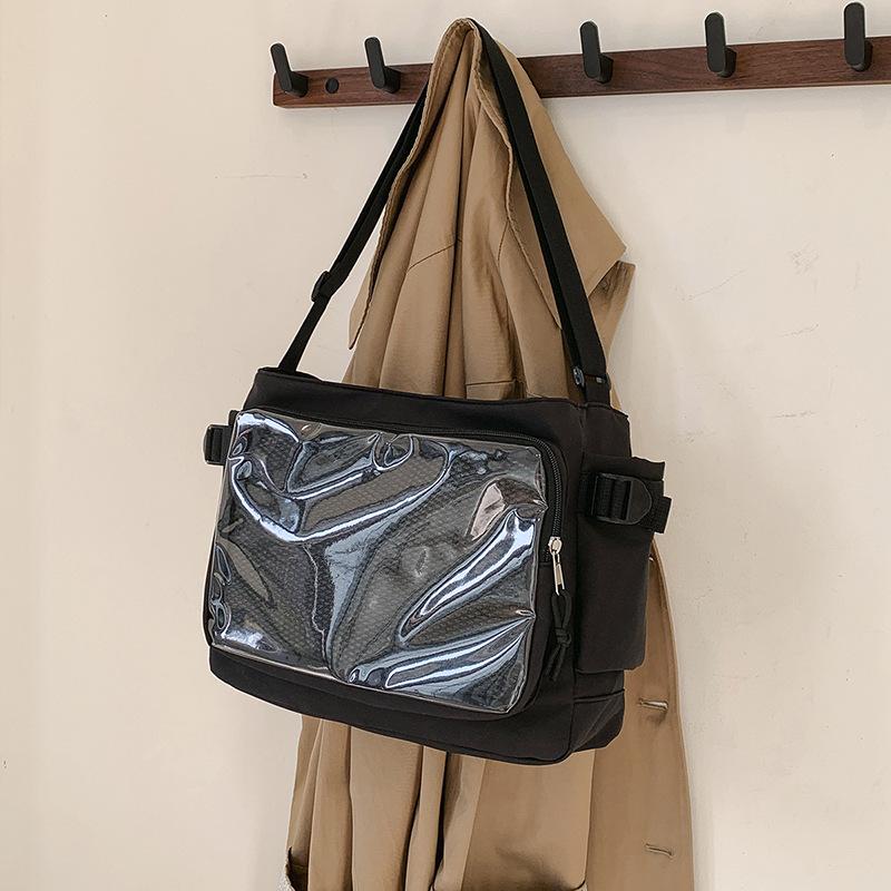 

Прозрачная одноплечевая сумка-кроссбоди для младенца, сумка для боли, в стиле колледжа, универсальная, простая, большой вместимости, сумка для переноски учебников чёрный