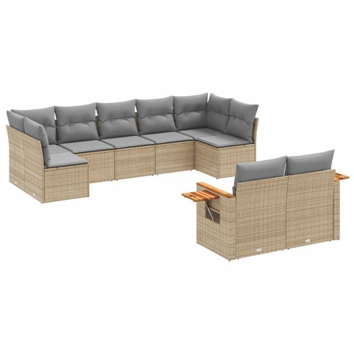 VidaXL Salon de Jardin avec Coussins 9 pcs, Canapés de Terrasse, Ensemble de Meubles de Patio, Mobilier d'Extérieur, Beige 3259532