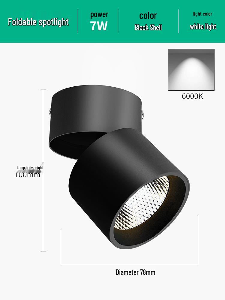 Adjustable LED Downlight Spotlight: Foldable No-Cutout Ceiling Light for Living Rooms, Walls, and Entrances