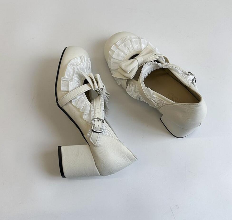 Sweet Design Girl Thick Heel Women JK Mary Jane Shoes Butterfly-knot Chunky Lolita Shoes Spring Women Elegant Party Dress Pumps
