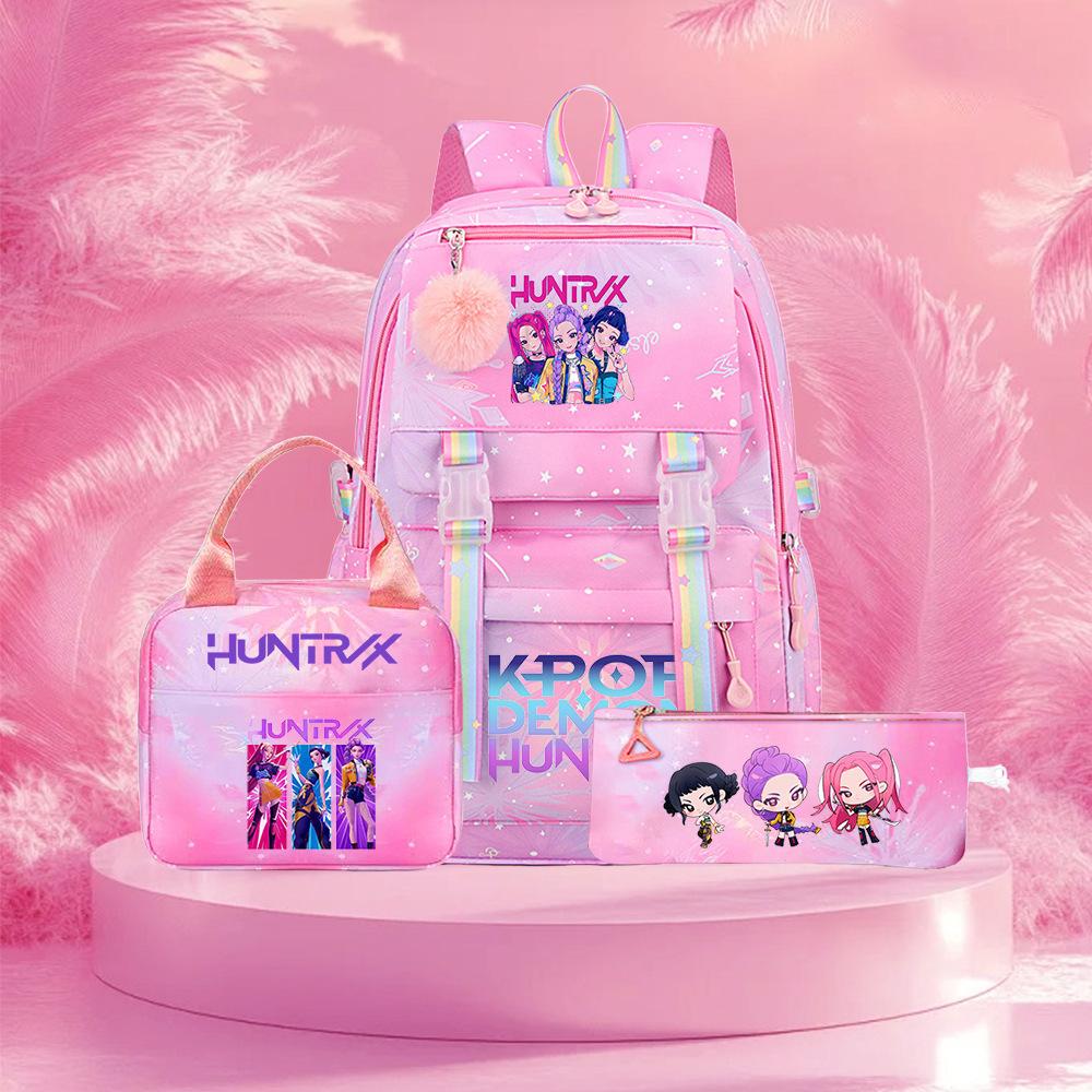 3 Peças/conjunto Mochila Fofa Estampada de Anime Kpop Bolsa de Viagem de Grande Capacidade para Adolescente Menina Menino Mochila Escolar Presente para Criança Rucksack