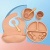 8 Pcs Baby Silicone Bibs Divided Dinner Plate Suction Bowl Spoon Fork Cup Set Deep Orange Red