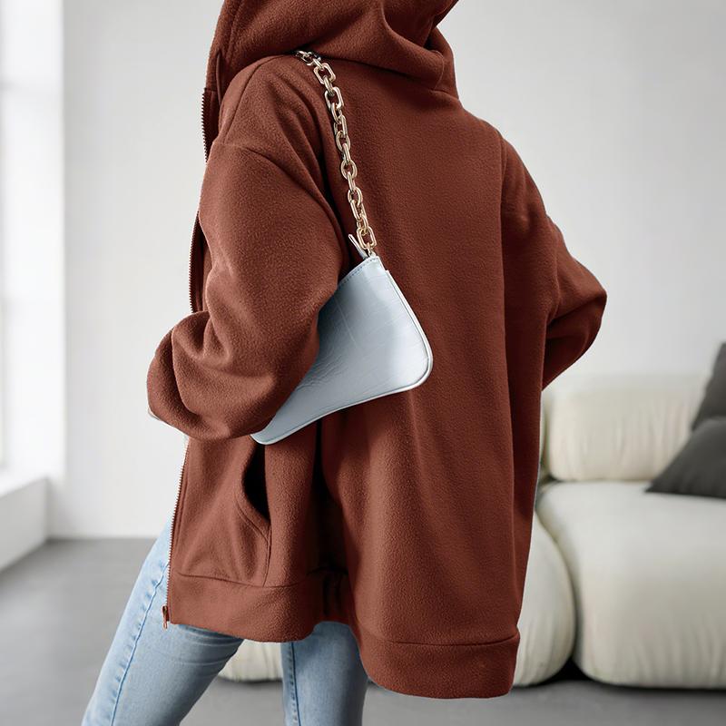 Ladies Spring Autumn Casual Long Sleeve Drawstring Hooded Zipper Solid Color Cardigan Hoodies Sweatshirt Top