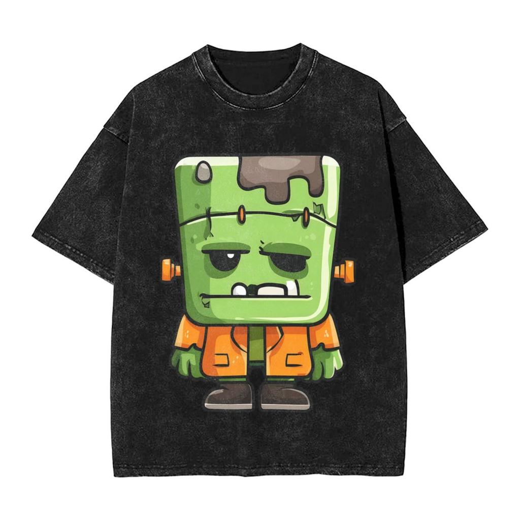 Harajuku Cotton Oversized TshirtMen Short Sleeve TeesFrankenstein Summer Loose Washed Tops TShirt