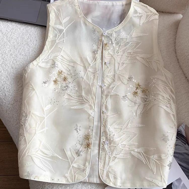 

Ретро китайская вышивка новый 2025 жилет летний топ без рукавов жилет тонкий жилет универсальный 3XL (recommended 138-75kg)