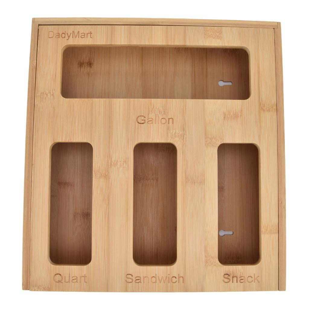 Bamboo Kitchen Bag Organizer Holders 21 Stickers Markable Kitchen Storage Holders with 4 Slots for Home Kitchen