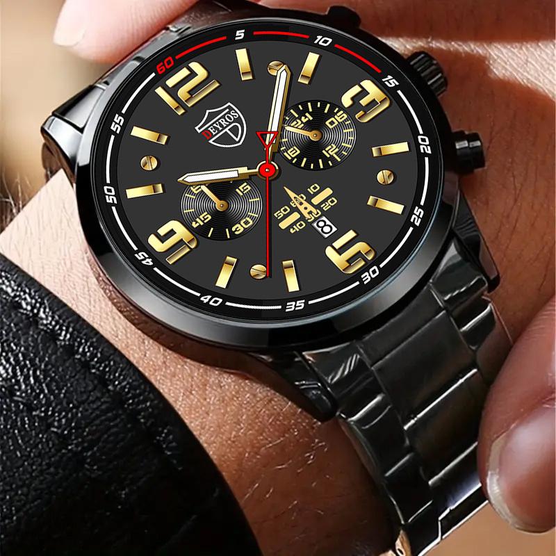 3pcs/set, 1pc Men's Fashion Casual Round Pointer Quartz Watch & 1pc Bracelet & 1pc Necklace, Men's Gifts