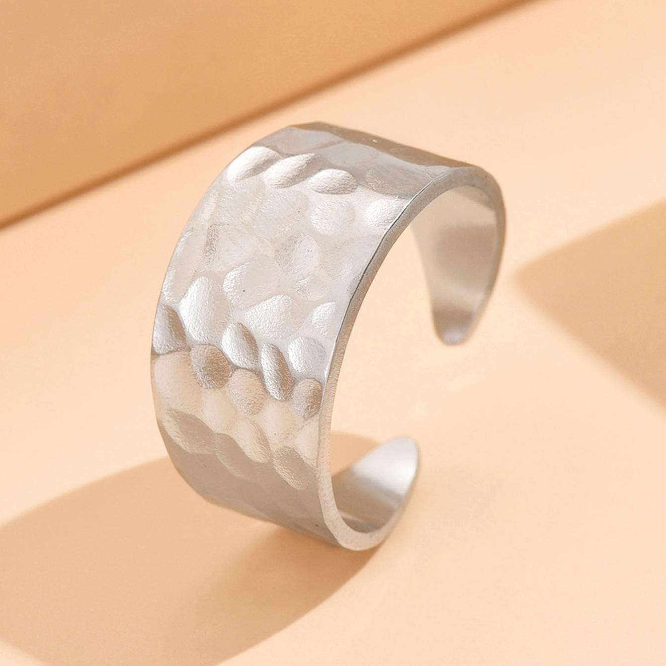Retro Hammered Texture Adjustable Stainless Steel Ring
