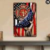 Vintage Metal Poster Firefighter Flag US Emblem Wall Art Decor 27x30cm