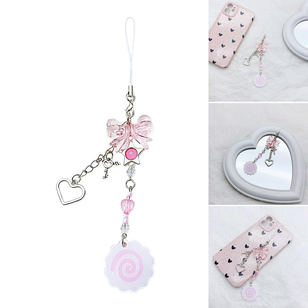 Fashionable Butterfly Fish Cake Phone Chain Pendant Cellphone Charm Keyring Cute Acrylic Keychain with Beads Accessory
