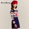 Girls' Cherry Knit Sweater with Retro Stripes